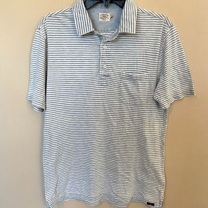 Men’s blue & white stripe FAHERTY polo shirt sz M